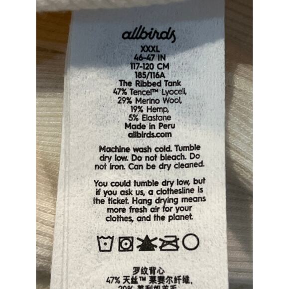 Allbirds NEW The Ribbed Tank Cream Color Their Size XXXL FITS MORE LARGE - Picture 9 of 9